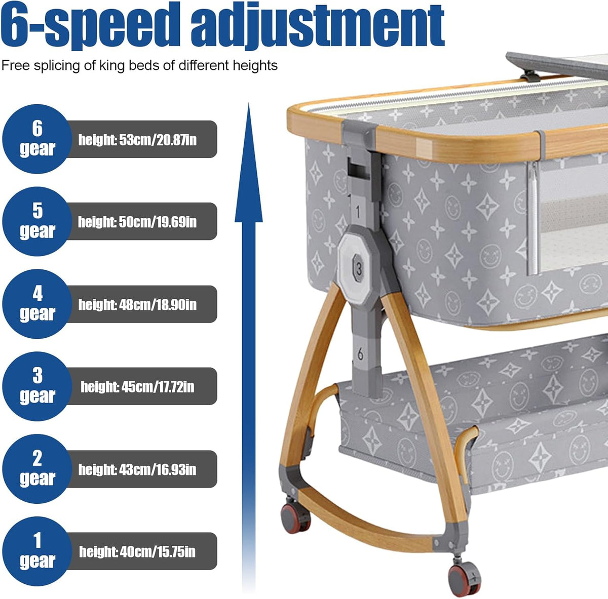 Baby Cradle Bed, Baby Bassinet with Mattress and Mosquito net, Portable 3 in 1 Baby Bed (Doodle)