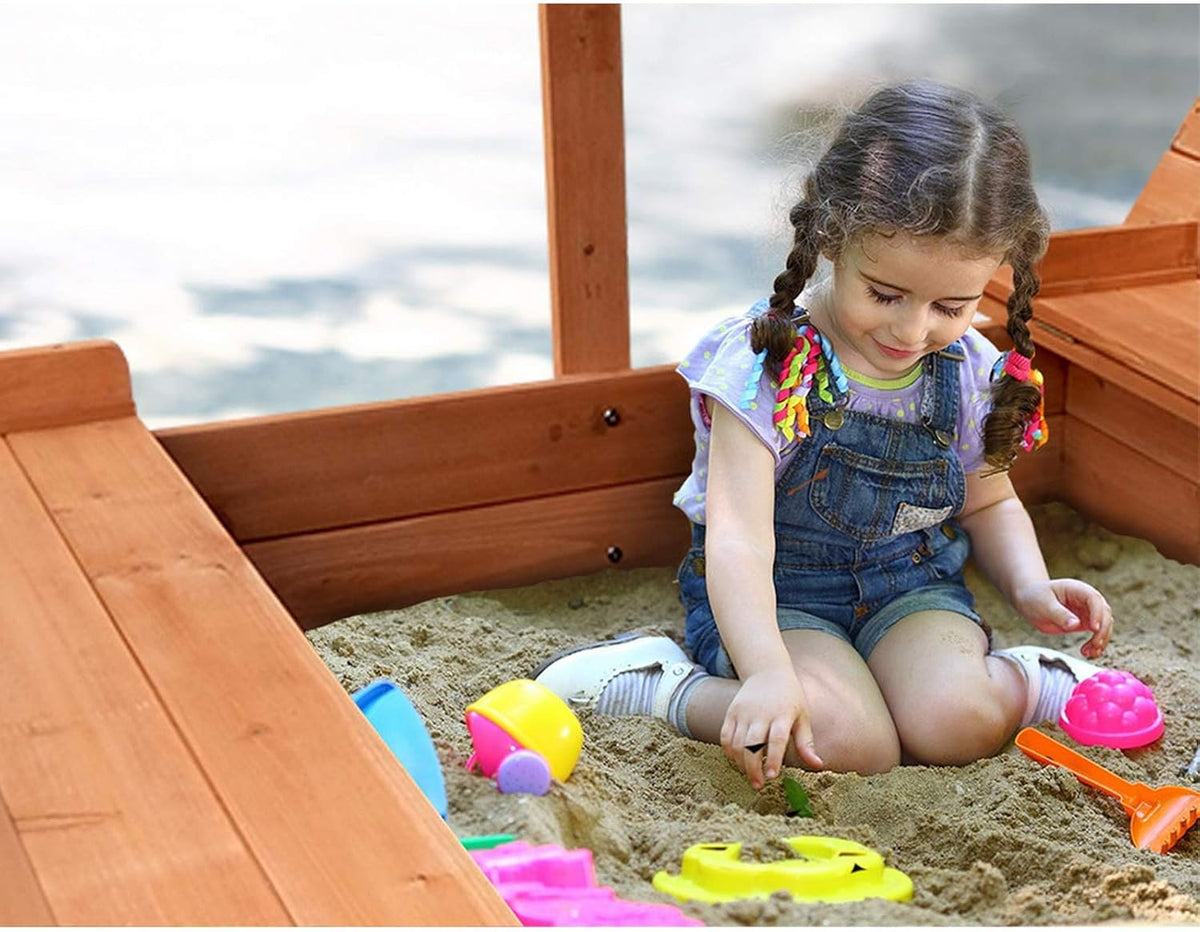Keezi Kids Sandpit, Wooden Water Table Sand Pit Play Toys Sandcastle Garden Patio
