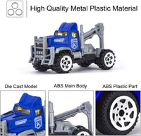 Joyfia 10 in 1 Mini Die-cast Police Truck Toy Set, Mini Patrol Rescue Vehicles in Carrier Truck Playset, Police Car Toys for 3+ Years Old Boys Girls Kids