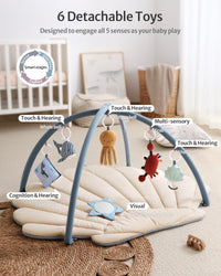 Blissful Diary Shell Baby Play Gym Mat, Softer & Enlarged Tummy Time Mat w 6 Detachable, Boho Ocean Theme