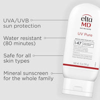 EltaMD UV Pure Face and Body Sunscreen, SPF 47 Mineral Sunscreen for Kids and Adults, Water Resistant Up to 80 Minutes, Oil Free Zinc Oxide Formula