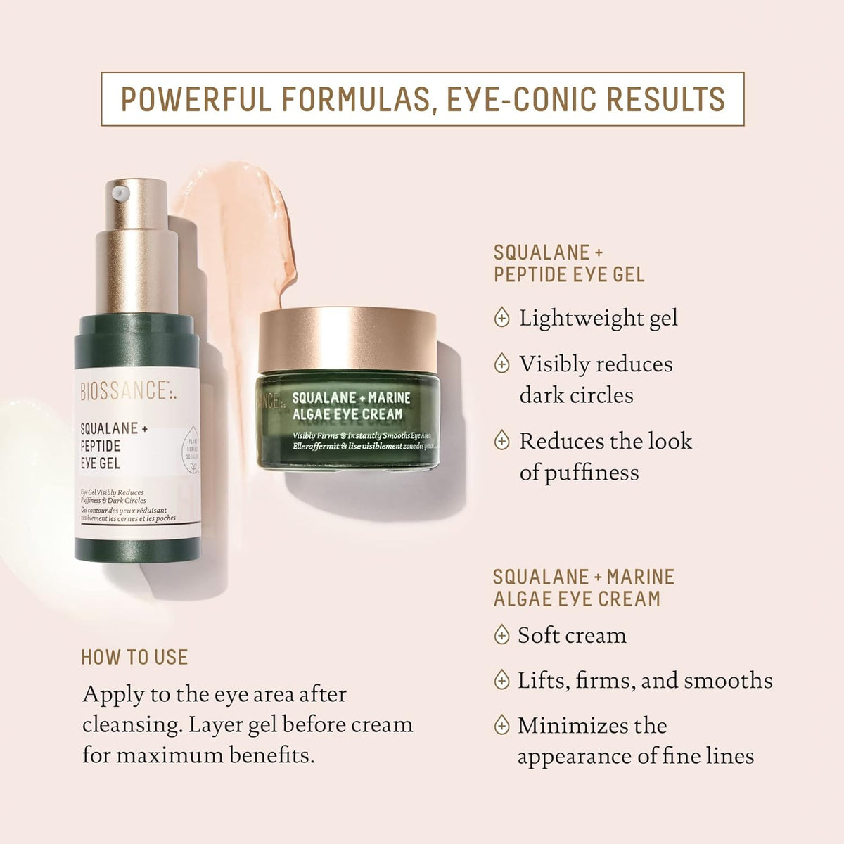 BIOSSANCE Squalane and Marine Algae Eye Cream - Anti-Aging Under Eye Cream for Fine Lines, Wrinkles, and Puffiness - Hydrating & Lifting Formula with Hyaluronic Acid and Paracress Extract - 0.5 Ounce