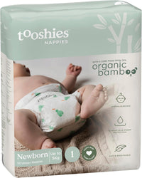 Tooshies Nappies Size 1 Newborn 3-5kg Made with Organic Bamboo 12 hrs leak free Unisex Pear Print 2 pack of 52