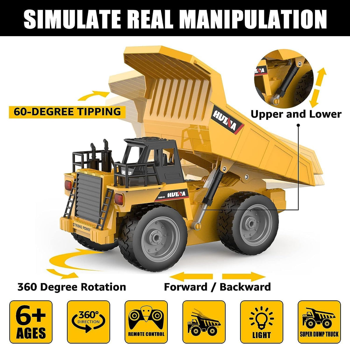 Remote Control Dump Truck Toy,2 Rechargeable Batteries RC Trucks 9 Channel 4WD with Lights