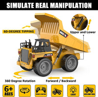 Remote Control Dump Truck Toy,2 Rechargeable Batteries RC Trucks 9 Channel 4WD with Lights