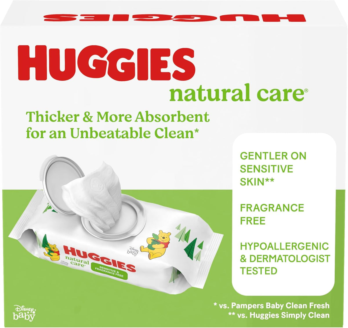 HUGGIES Natural Care Unscented Baby Wipes, Sensitive, 3 Refill Packs (528 Total Wipes)