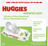 HUGGIES Natural Care Unscented Baby Wipes, Sensitive, 3 Refill Packs (528 Total Wipes)