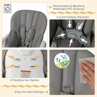 BABY JOY Baby High Chair, Foldable Highchair w/ 7 Heights, 5 Recline Positions (Grey)