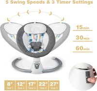 GYMAX Electric Baby Rocker, Toddler Automatic Bouncer 5 Swinging Amplitudes, Remote Control and Timing Function, Portable Newborn Rocking Chair (Gray)