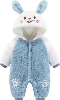 Newborn Infant Winter Fleece Warm Romper Jumpsuit Thicken Hooded Coat Outfit Zip Button Snowsuit