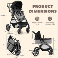 High Landscape Baby Stroller, 2 in 1 Convertible Baby Pram Jogger with Adjustable Canopy (Black)