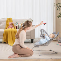 BABY JOY Portable Baby Bouncer, Infant Rocker with Removable Toys Bar, Music, Machine Washable Cover, Baby Bouncer Soothing Vibrations with 30° Spine Tilt, 3-Point Harness for 0-6 Months