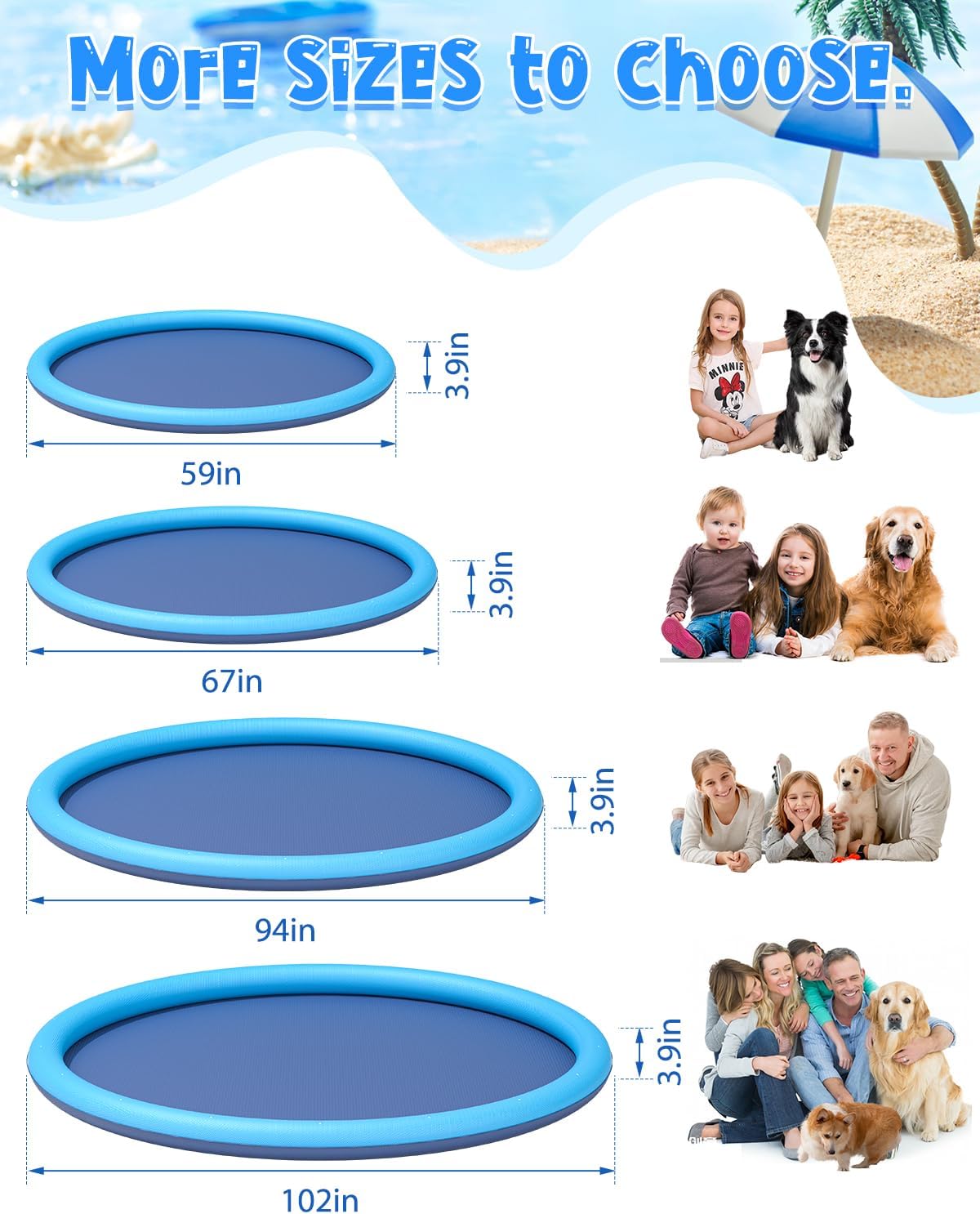 YSJILIDE Splash Pad for Kids and Dog, Non-Slip Large Sprinkler Splash Play Mat, 59"