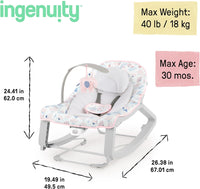 Ingenuity Keep Cozy 3-in-1 Grow with Me Vibrating Baby Bouncer Seat & Infant to Toddler Rocker, Vibrations & Toy Bar, 0-30 Months Up to 40 lbs (Pink Burst)
