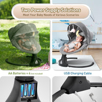 Electric Baby Swing Chair with Bluetooth Remote Control | Cordless 5-Speed Levels 12 Lullabies & 3 Timers | 3 Adjustable Angles - Rocking Chair for Newborn | Gray