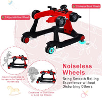 BABY JOY 4-in-1 Baby Walker, Foldable Activity Car Baby Walker w/3 Adjustable Height (Red)