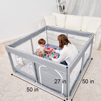 PandaEar Grey Baby Playpen, Large Playpen for Toddlers(127×127 cm)