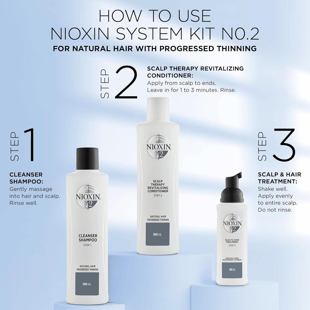 Nioxin System 2 Kit for Natural Hair with Progressed & Advanced Thinning Hair, 3 Piece Kit