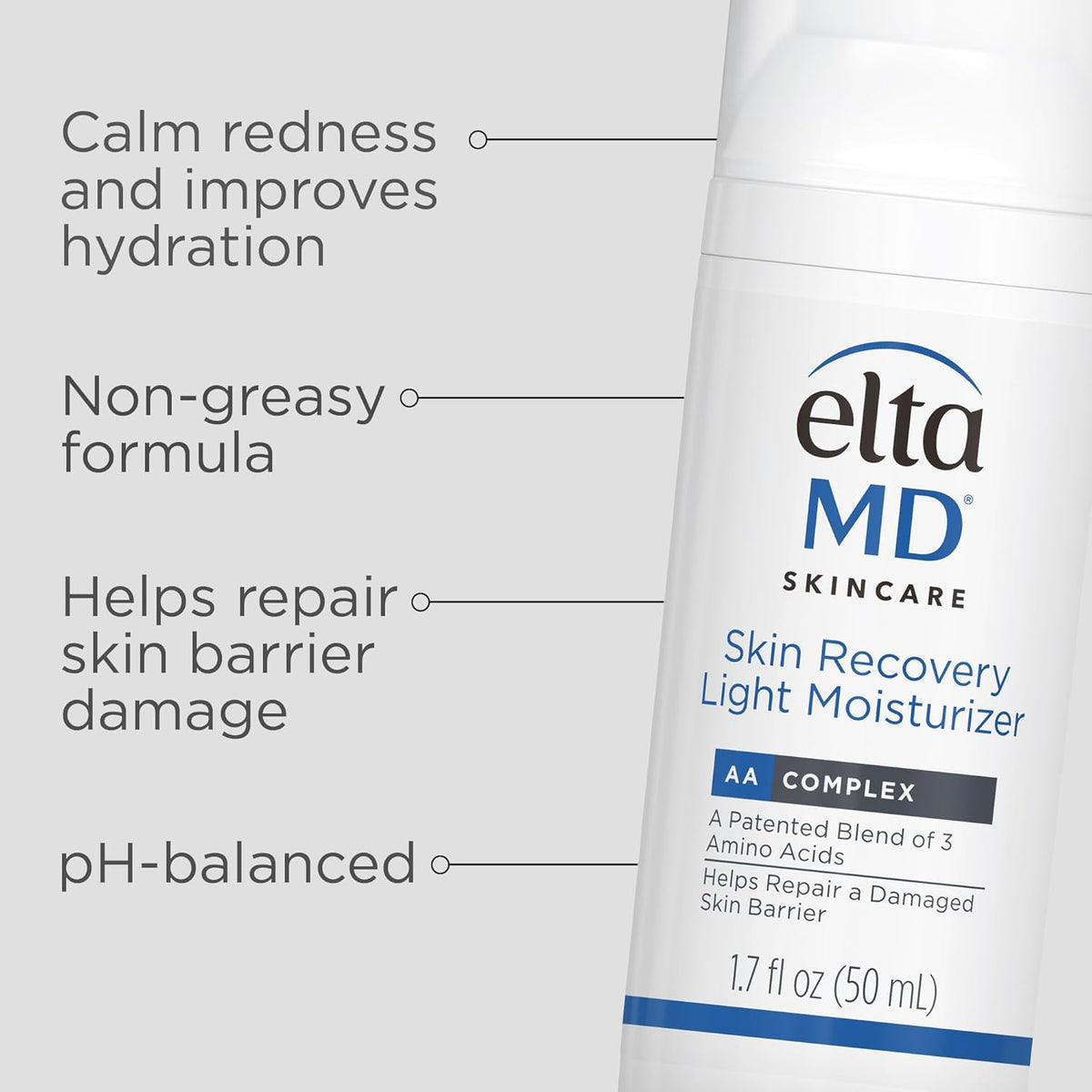 EltaMD Skin Recovery Light Face Moisturizer for Dry Skin, Oil Free Moisturizer for Face and Acne Prone Skin Care, 1.7 oz Pump
