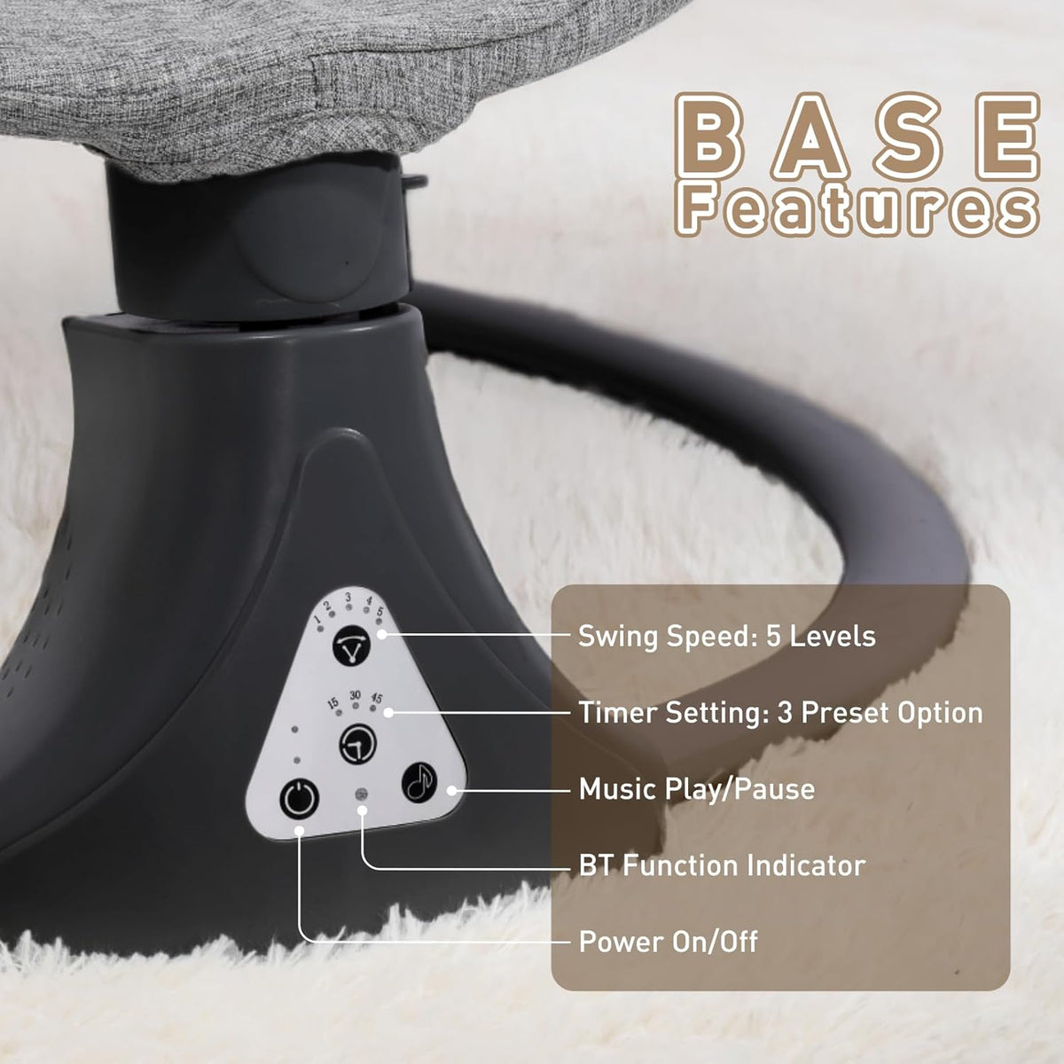 Electric Baby Swing Chair with Bluetooth Remote Control | Cordless 5-Speed Levels 12 Lullabies & 3 Timers | 3 Adjustable Angles - Rocking Chair for Newborn | Gray