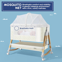 Cuddly Bassinet, 3 in 1 Baby Bassinet with Wheels, 5 Height Adjustable, Includes Mosquito Net, Mattress, Anchor Strap (White)