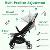 BABY JOY Lightweight Baby Stroller, Compact Travel Stroller for Airplane, Infant Toddler Stroller w/Adjustable Backrest & Canopy, Storage Basket, Self Standing Gravity Fold, Aluminium Frame (Grey)