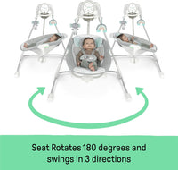 Ingenuity InLighten 5-Speed Baby Swing - Swivel Infant Seat, 5 Point Safety Harness, Nature Sounds, Lights - Van Elephant