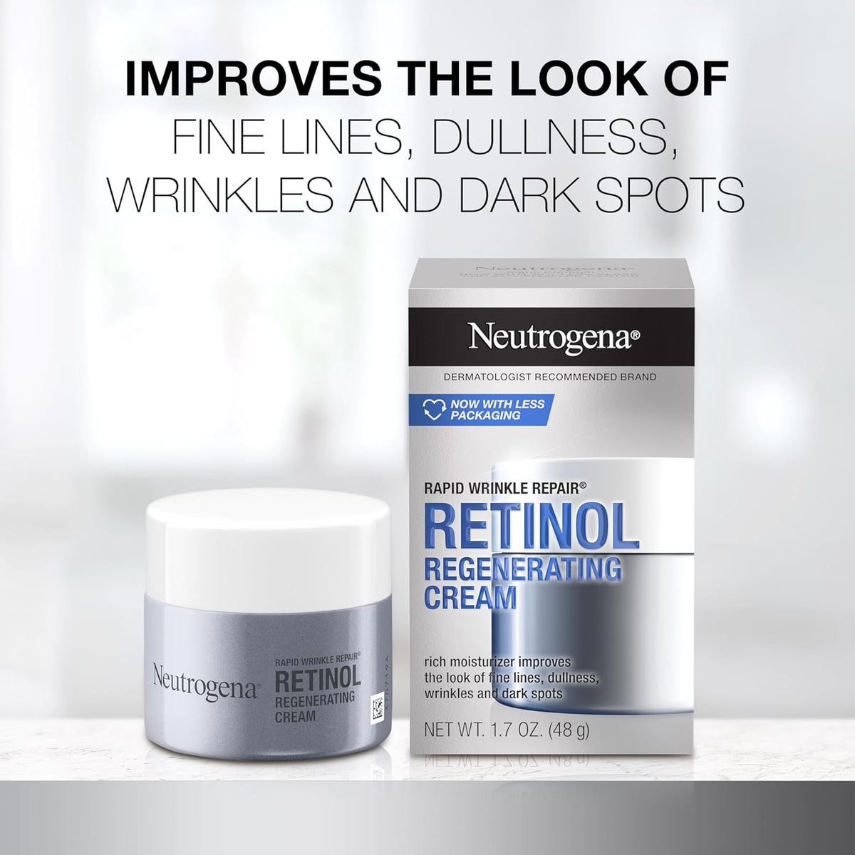 Neutrogena Rapid Wrinkle Repair Retinol Anti Ageing Regenerating Cream Face Moisturiser 48g |Fights fine lines, dullness, wrinkles & dark spots|Hyaluronic Acid hydrates & rejuvenate the look of skin