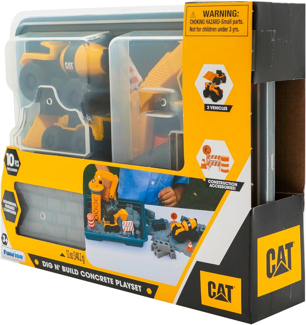CAT Construction Toys, Dig N' Build Concrete Playset with 12 OZ of Compound - Storage Container