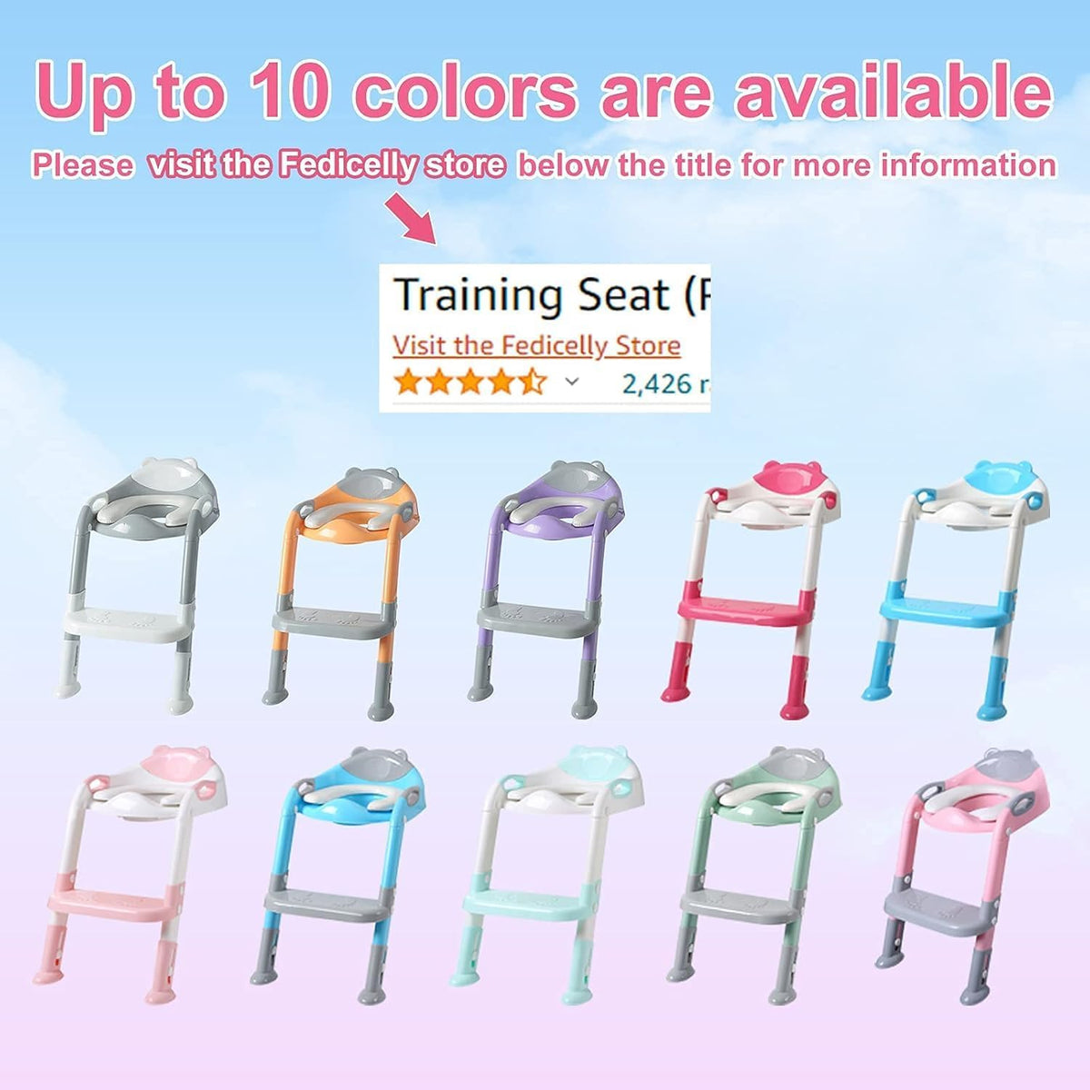 Fedicelly Potty Training Seat Ladder Toddler,Potty Seat Toilet Boys Girls,(Pink)