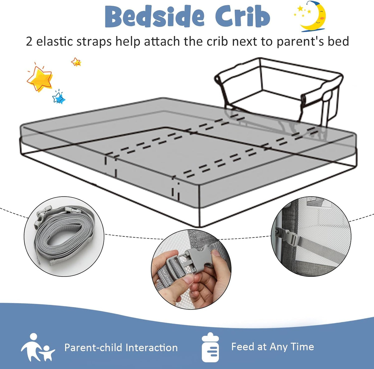 BABY JOY 4 in 1 Baby Bassinet with Mattress, Baby Bedside Sleeper w/Rocking Mode, 6 Adjustable Height, Mosquito Net & Lockable Wheels, Portable Baby Cradle Travel Crib w/Carry Bag (Light Grey)