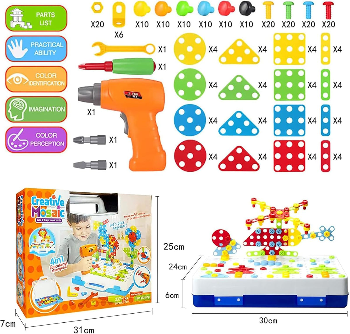 237 Pcs Drill Set Building Blocks Toys, DIY Educational Construction Engineering Toys