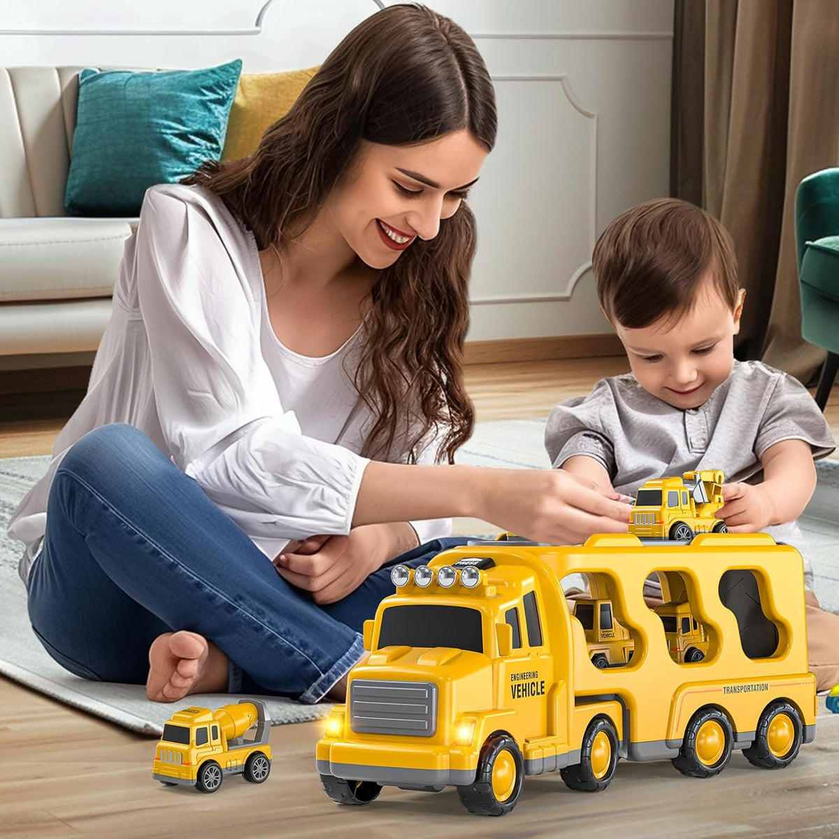 5-in-1 Construction Truck for 3-9 Year Old Boys and Girls - Friction Power Vehicle