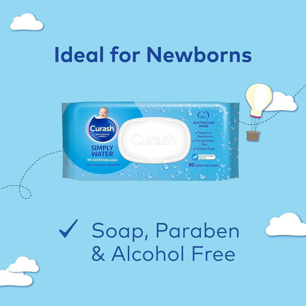 Curash Baby Wipes Variety Pack - 4 x 80 Count | Fragrance-Free, Simply Water, Aloe Vera & Chamomile, Vitamin E | Gentle & Hypoallergenic | Ideal for Sensitive Skin | Bulk Value Pack for Baby Care