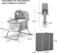Kinderkraft Baby Crib 3 in 1 LOVI, Cradle, Travel Cot, Rocker, Easy Folding and Unfolding, Adjustable Canopy, with Accessories, Mattress Cover, Included Toys, Transport Bag, for Newborn, 0-9 kg, Gray