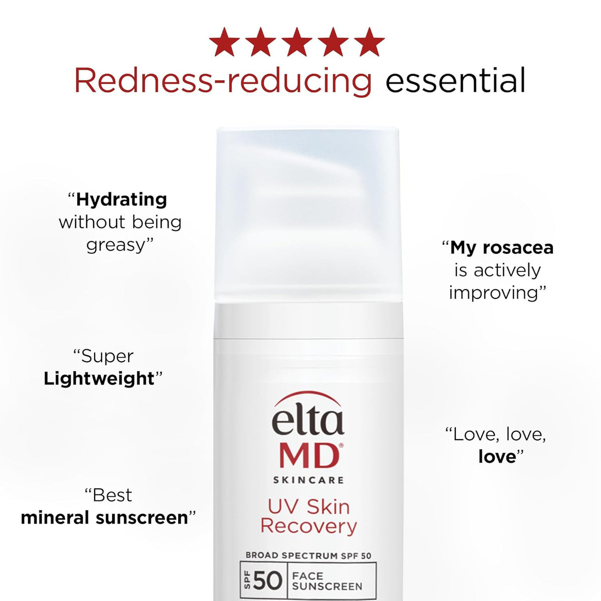 EltaMD UV Skin Recovery Face Sunscreen with Zinc Oxide, All Mineral, Safe for Sensitive Skin SPF 50