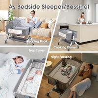 PlayPals Baby Bassinet with Mattress, Rocking Baby Crib with Storage Basket Grey