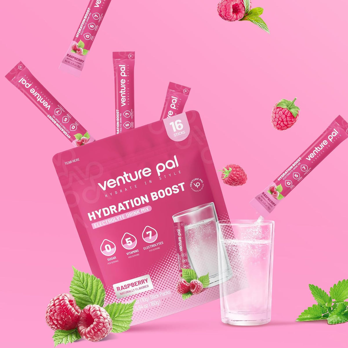 Venture Pal Sugar Free Electrolyte Powder Packets - Liquid Daily IV Drink Mix for Rapid Hydration & Party Recovery- 16 Sticks