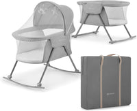 Kinderkraft Baby Crib 3 in 1 LOVI, Cradle, Travel Cot, Rocker, Easy Folding and Unfolding, Adjustable Canopy, with Accessories, Mattress Cover, Included Toys, Transport Bag, for Newborn, 0-9 kg, Gray
