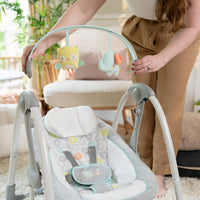 Ingenuity Swing 'n Go 5-Speed Baby Swing - Foldable, Portable, 2 Plush Toys & Sounds, 0-9 Months 6-20 lbs (Hugs & Hoots)