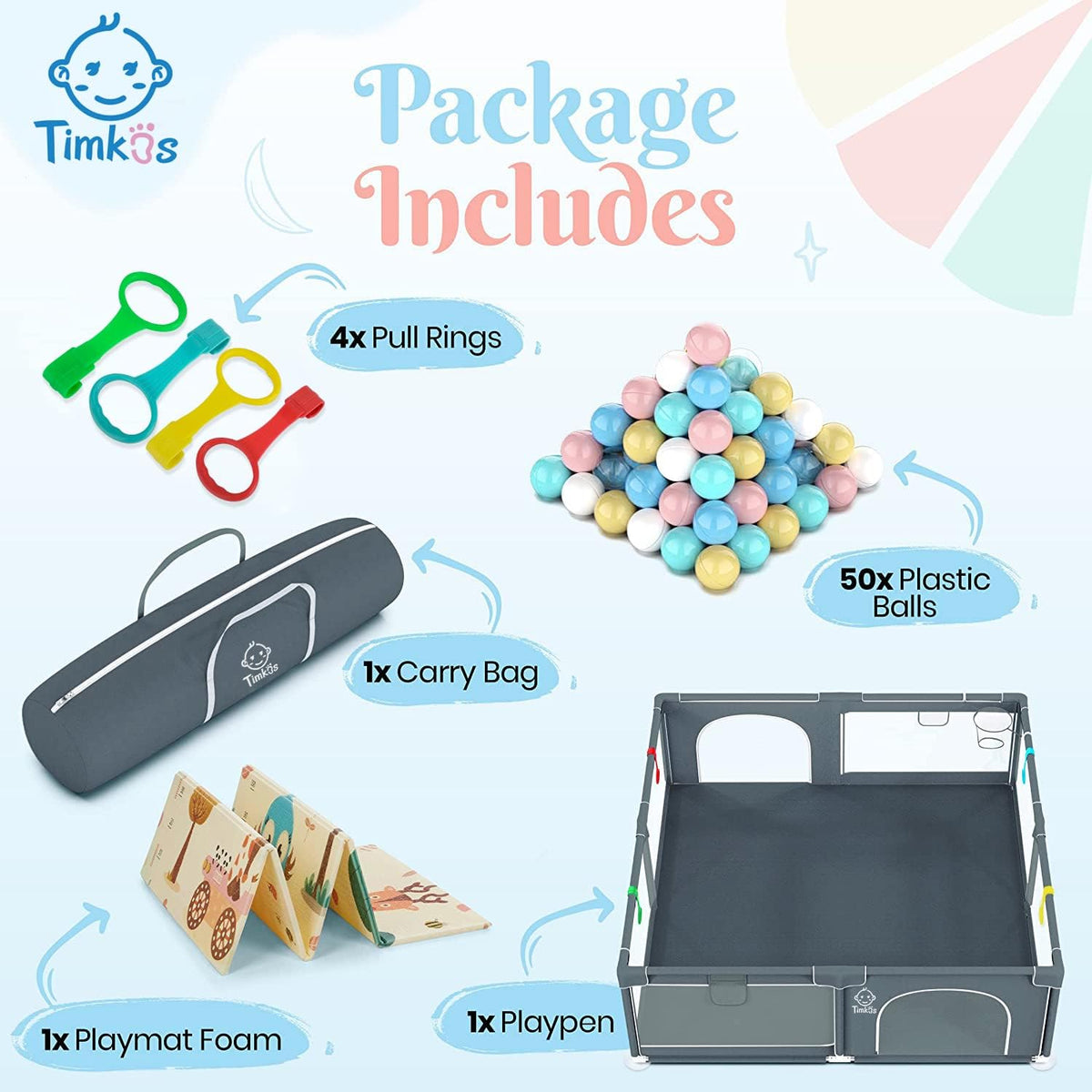 Baby Playpen with Mat 180×150cm, Baby Play Pen Extra-Large Playpens