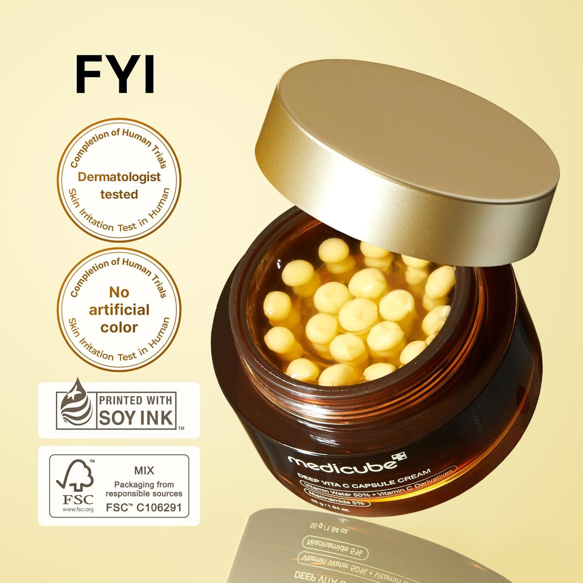 medicube Deep Vitamin C Golden Capsule Face Moisturizer - Liposome Capsules For Wrinkles, Skin Radiance - 1.94 oz