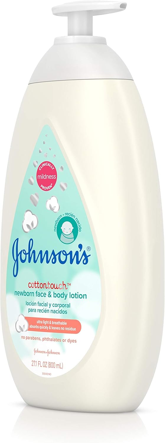 Johnson's CottonTouch Newborn Baby Face and Body Lotion, Made with Real Cotton, 27.1 fl. oz