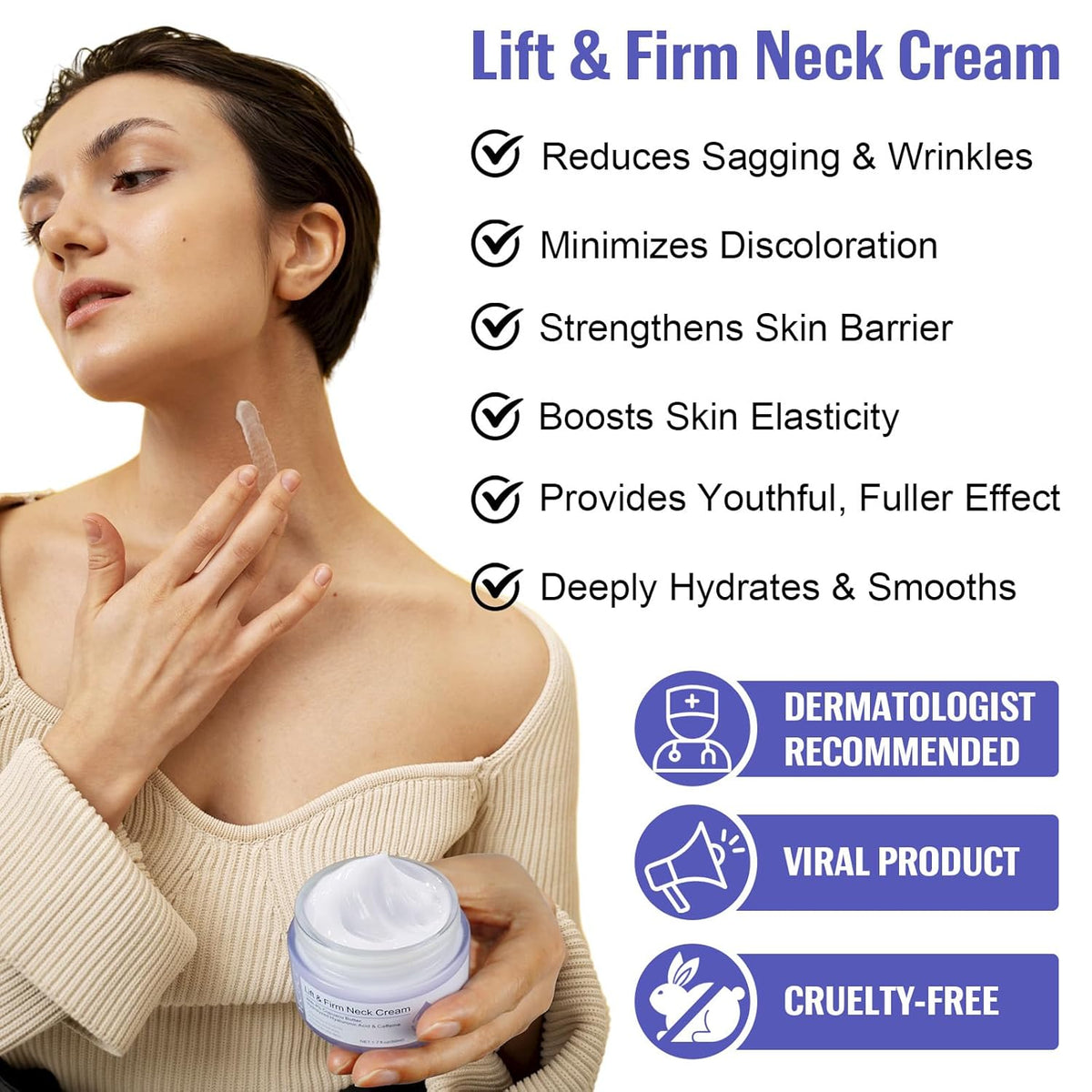 Neck Firming and Tightening Cream - Instant Face Lift Cream for Tightening and Hydrating -Neck Firming Cream for Women - Skin Firming and Neck Wrinkles Treatment