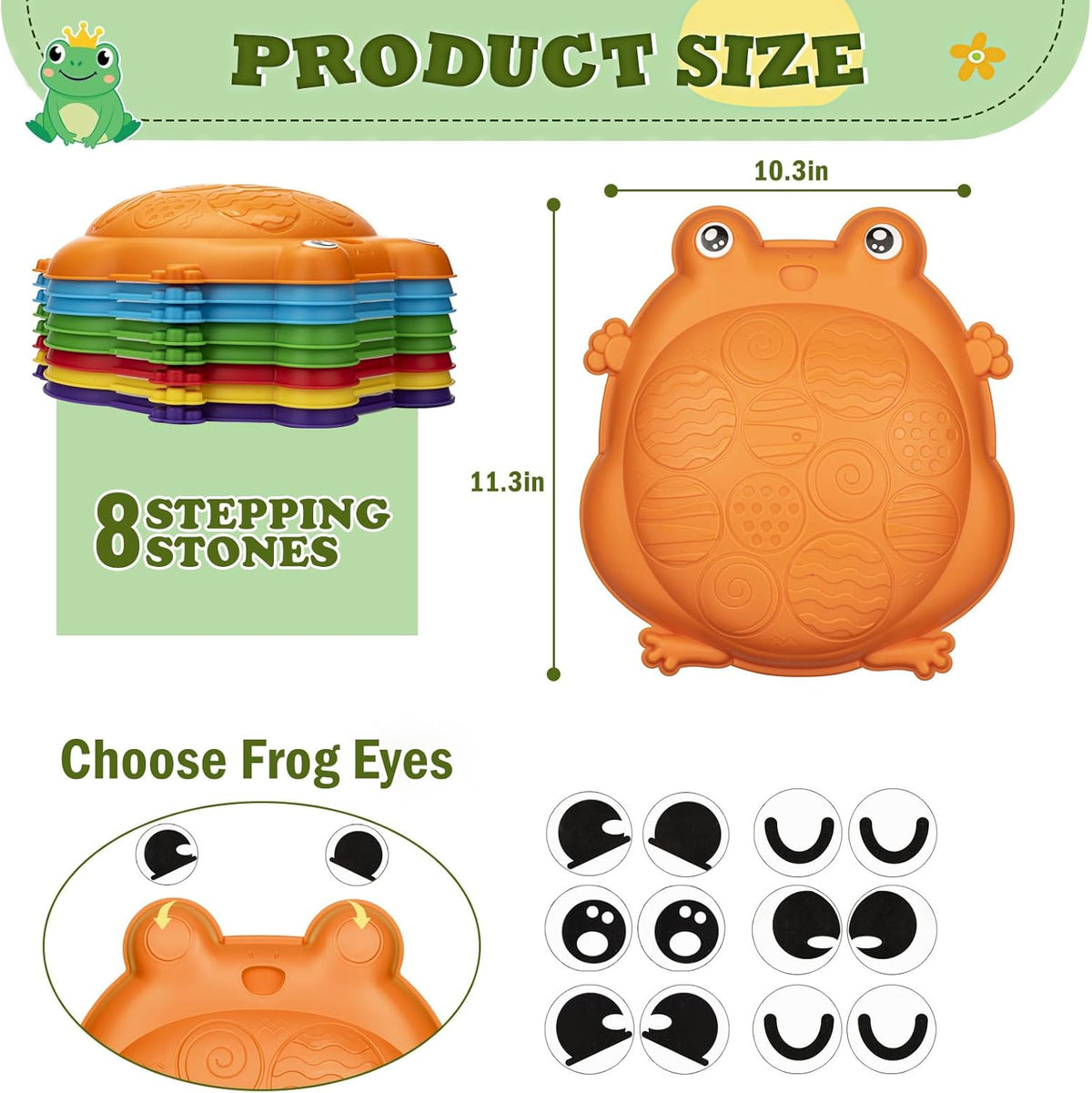 Frog Balance Stepping Stones for Kids | 8-Piece Indoor/Outdoor Obstacle Course Toys |