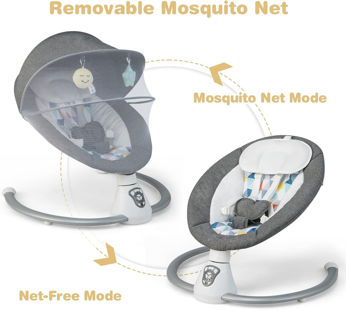 GYMAX Electric Baby Rocker, Toddler Automatic Bouncer 5 Swinging Amplitudes, Remote Control and Timing Function, Portable Newborn Rocking Chair (Gray)