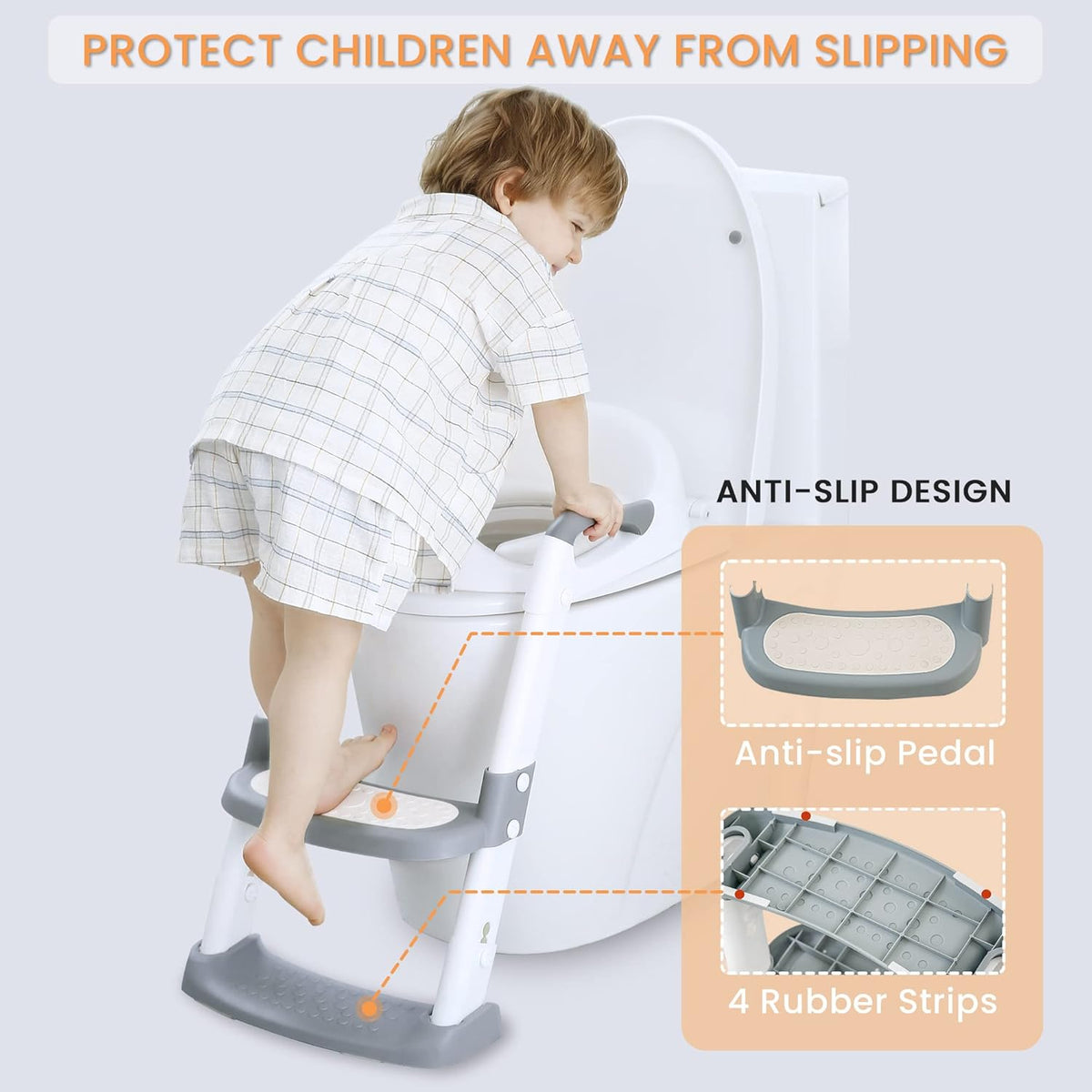 Potty Training Seat, Toddler Step Stool, 2 in 1 Potty Training Toilet for Kids,Grey