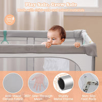 BABY JOY Baby Playpen 150 x 150 cm, BPA-Free Foldable Toddlers Safety Fence Play Yard with Zipper Gate, 50 Ocean Balls and 4 Pull-up Ring
