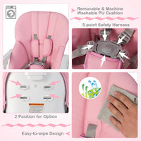 BABY JOY Baby High Chair, Foldable Highchair w/ 7 Heights, 5 Recline Positions (Pink)