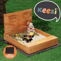 Keezi Kids Sandpit, Wooden Rectangle Sand Pit Sandbox Play Toys